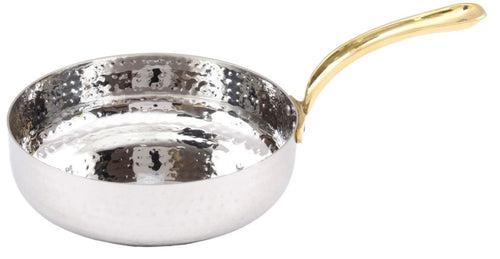 Stainless Steel Hammered Fry Pan with Brass Handle #1, 450 ML