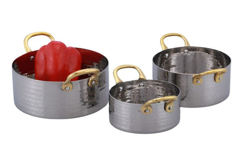 Stainless Steel Hammered Sauce Pan with Double Sided Brass Handle #1, 500 ML