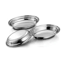 Load image into Gallery viewer, Stainless Steel Hammered Oval Serving Dish Set of 3 Pieces, 350 ML, 475 ML, 700 ML, D/W
