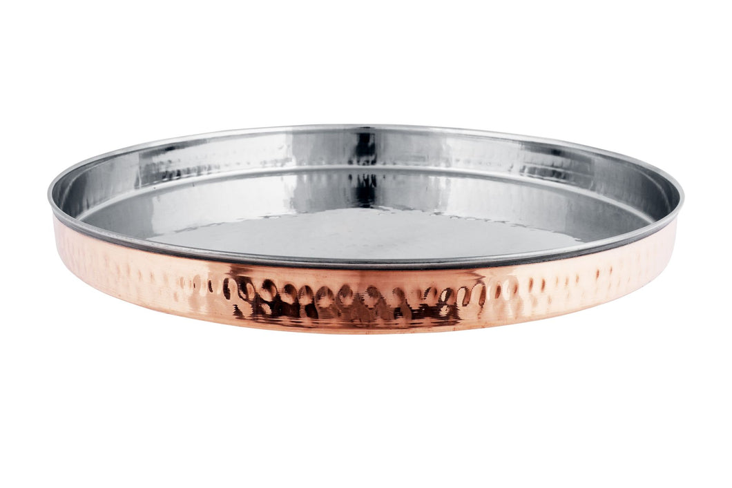 Hammered Double Wall Copper Stainless Steel Round Thali, 13