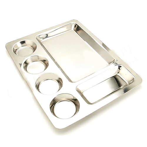 Stainless Steel Rectangular Mess Tray - 6 Compartments