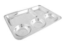 Load image into Gallery viewer, Stainless Steel Square Thali Plate or Mess Tray - 5 Compartments
