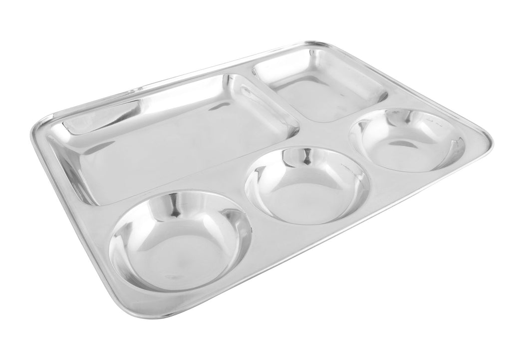 Stainless Steel Square Thali Plate or Mess Tray - 5 Compartments