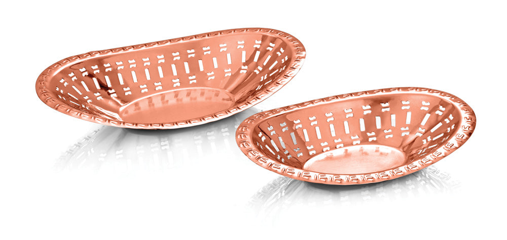Pure Copper Oval Shape Perforated Bread Basket for Dining, 9