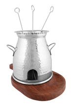 Charger l&#39;image dans la galerie, Stainless Steel Hammered Table Serving Tandoor with Wooden Platter, 3 Skewers
