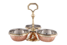 Charger l&#39;image dans la galerie, Copper Stainless Steel Hammered Pickle Set with Bowl &amp; Solid Brass Stand - 3 Bowls
