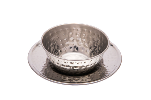 Stainless Steel Hammered Soup Bowl Set with Plate, 295 ML