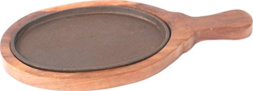 Cast Iron Oval Sizzler Racket with Wooden Handle & Under-liner, 9.25