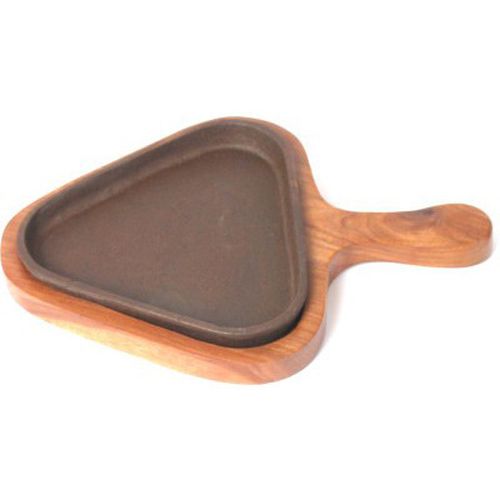 Wooden Cast Iron Sizzler Platter with Handle - Triangle Shape