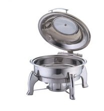 Load image into Gallery viewer, Round Hydraulic Chafing Dish Set with Stand &amp; Glass Lid, 7 Liter&#39;s, Stainless Steel
