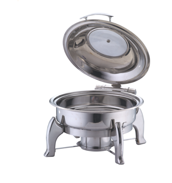 Stainless Steel Round Hydraulic Chafing Dish - 5 Liter's, Complete Set, Glass Lid