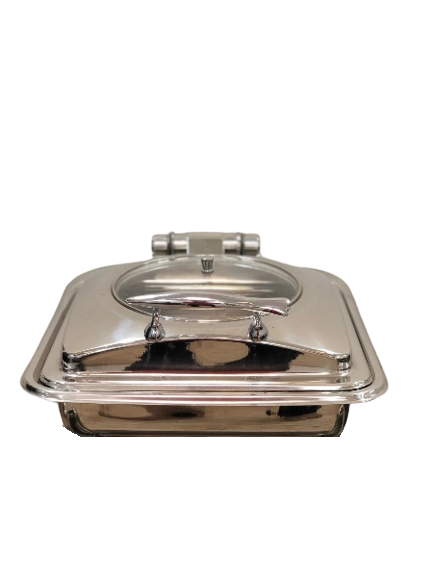 Glass Lid, Stainless Steel Square Hydraulic Chafing Dish, 7 Liter's