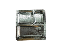 Charger l&#39;image dans la galerie, Stainless Steel Hammered 3 Compartment Square Pav Bhaji Plate, 9.5&quot; x 9.5&quot;, Heavy Duty
