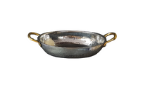 Charger l&#39;image dans la galerie, Hammered Stainless Steel Oval Au Gratin Dish #2, 600 ml, Double Sided Brass Handle, 7.5&quot;
