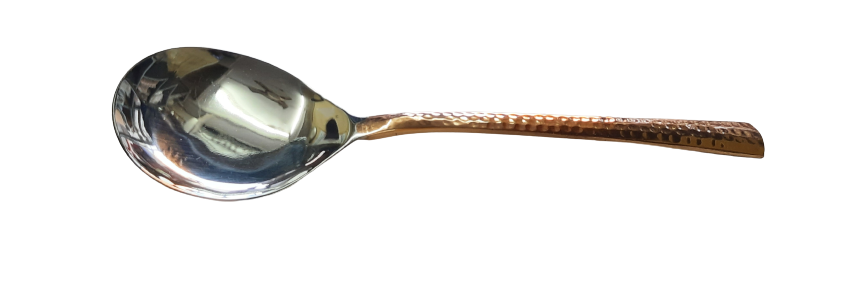 Copper Stainless Steel Hammered Serving Spoon for Rice, Two-Tone Flatware, 10