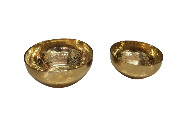 Gold Finish Hand Beaten Stainless Steel Round Vati / Bowl, PVD Coating, 60 ml, 150 ml & 200 ml