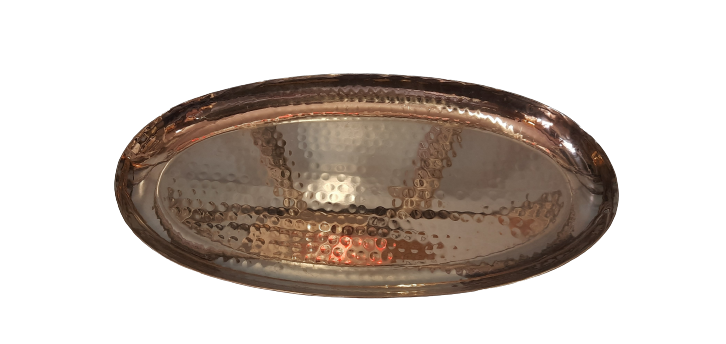 Rose Gold Finish Hammered Oval Shape Serving Platter, 8