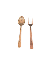 Charger l&#39;image dans la galerie, PVD Coating Rose Gold Dinner Fork, 18/8 Stainless Steel, Hammered Cutlery Set
