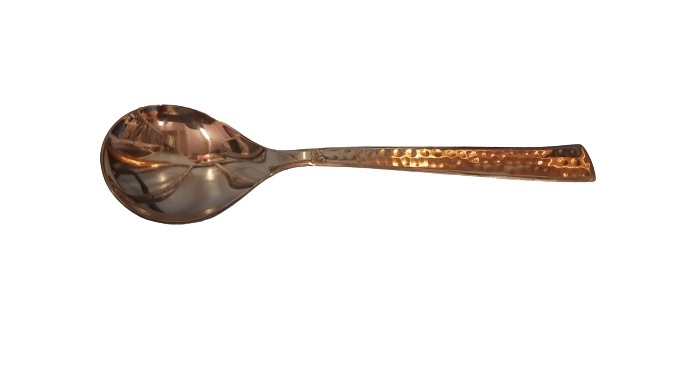 Rose Gold Finish, 18/8 Stainless Steel Hammered Serving Spoon for Rice, Heavy Duty