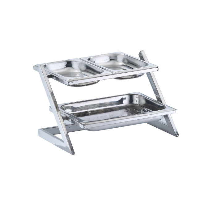 Stainless Steel Rectangle Counter Dish Food Display for Buffet - 2 Tier