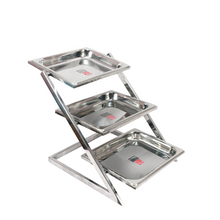 Load image into Gallery viewer, Stainless Steel Counter Dish Food Display for Buffet, 3 Tier Buffet Stand
