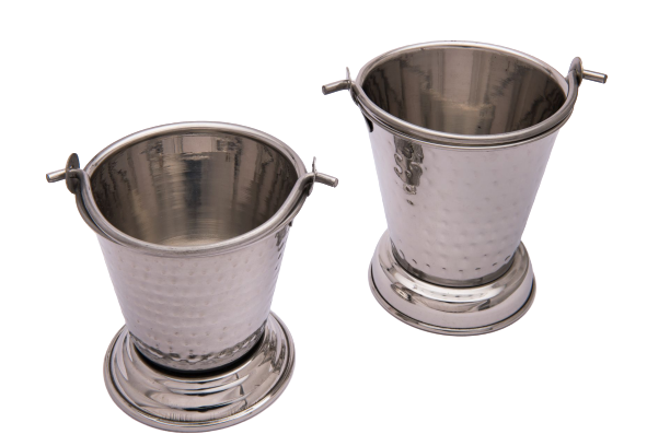 Stainless Steel Hammered Double Wall Balti/Bucket Serving Set, 300 ML & 400 ML