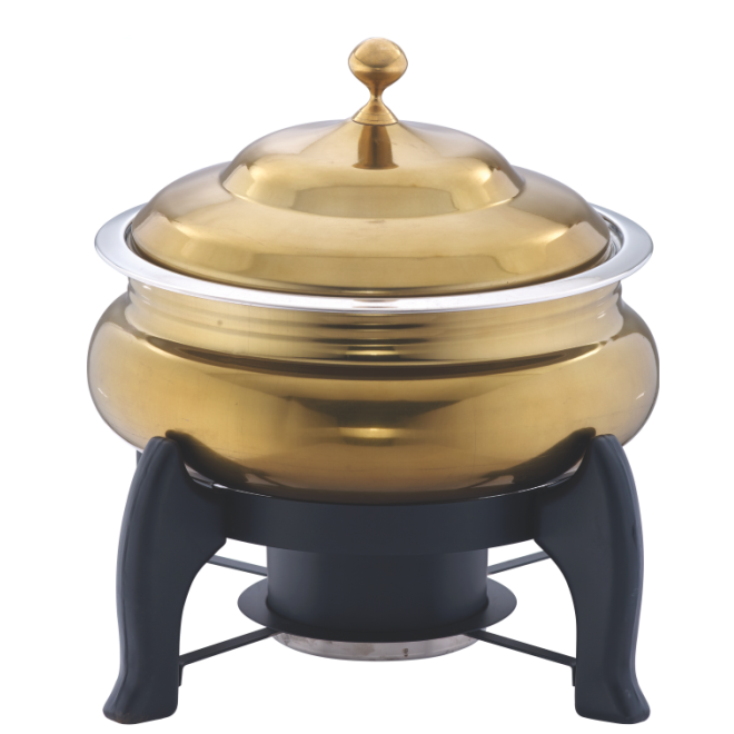 Brass Polish Lift-Top Chafing Dish Handi Set with Stand, 5 Liters
