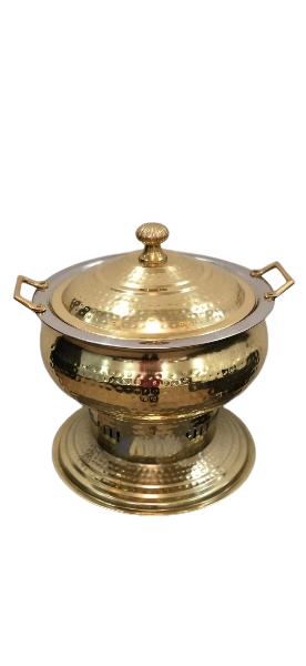 Brass Polish Finish Punjabi Chafing Dish Set, 6 Liters, Buffet Display, Hammered, Lift-Top