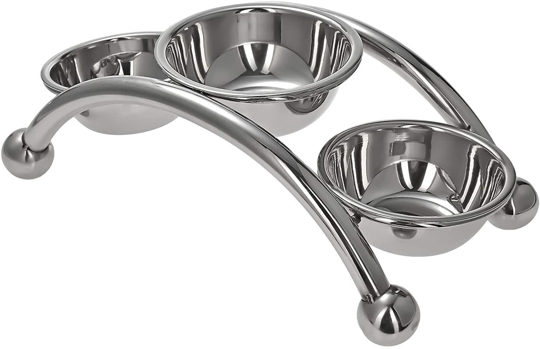 Stainless Steel Bridge Design Salad Stand or Chutney Stand with 3 Bowls, Buffet-ware