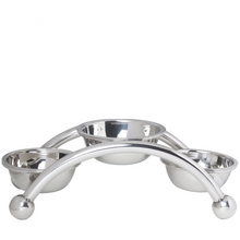 Charger l&#39;image dans la galerie, Stainless Steel Bridge Design Salad Stand or Chutney Stand with 3 Bowls, Buffet-ware
