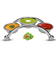 Charger l&#39;image dans la galerie, Stainless Steel Bridge Design Salad Stand or Chutney Stand with 3 Bowls, Buffet-ware
