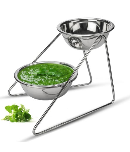 Stainless Steel Salad Bowl or Chutney Bowl with Stand for Buffet - 2 Tier