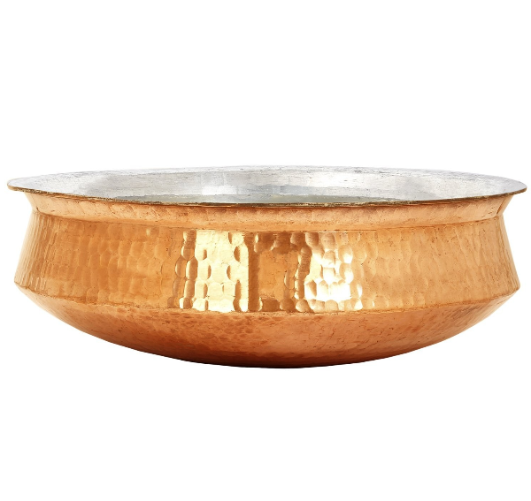 Copper Hammered Dum Biryani Lagaan Handi for Cooking & Serving with Tin Lined, 16