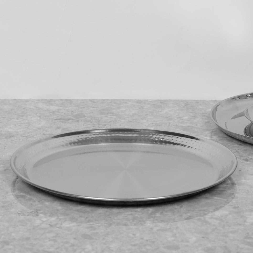 Stainless Steel Hammered Double Wall Coupe Shape Quarter Dinner Plate, 7.5