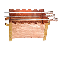 Charger l&#39;image dans la galerie, Hammered Copper Tabletop Rectangular Barbeque Grill with Brass Handle &amp; Skewers for Serving
