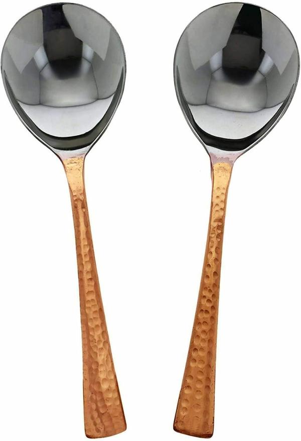 Copper Stainless Steel Hammered Table Serving Spoon - Oval Shape, 8