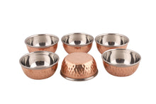 Charger l&#39;image dans la galerie, Copper / Stainless Steel Double Wall Hammered Omega Katori Bowl, 135 ml
