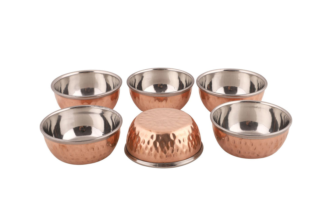 Copper / Stainless Steel Double Wall Hammered Omega Katori Bowl, 135 ml