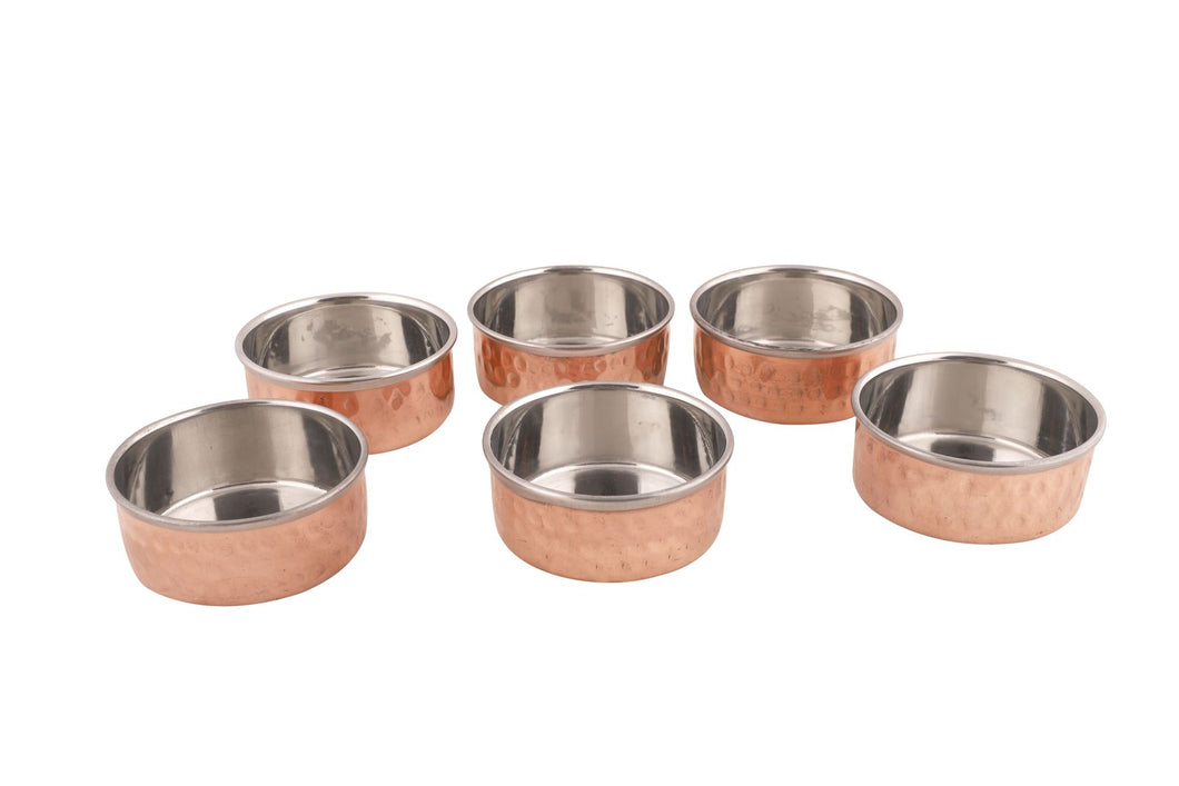 Double Wall Copper Steel Hammered Round Flat Katori or Bowl, 150 ML, 3