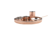 Load image into Gallery viewer, Double Wall Copper Steel Round Thali Set, Hand Made, Copper Tableware
