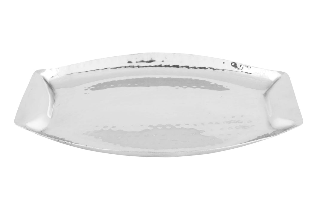 Stainless Steel Hammered Oval Shape Sizzler Platter for Serving, 10.5