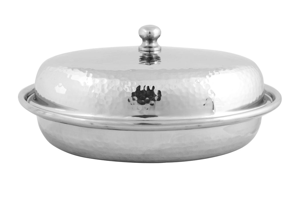 Hammered Round Shape Serving Portion Bowl Dish with Cover #2, 550 ml, Stainless Steel, 7