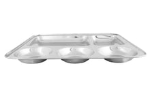 Load image into Gallery viewer, Stainless Steel Square Thali Plate or Mess Tray - 5 Compartments
