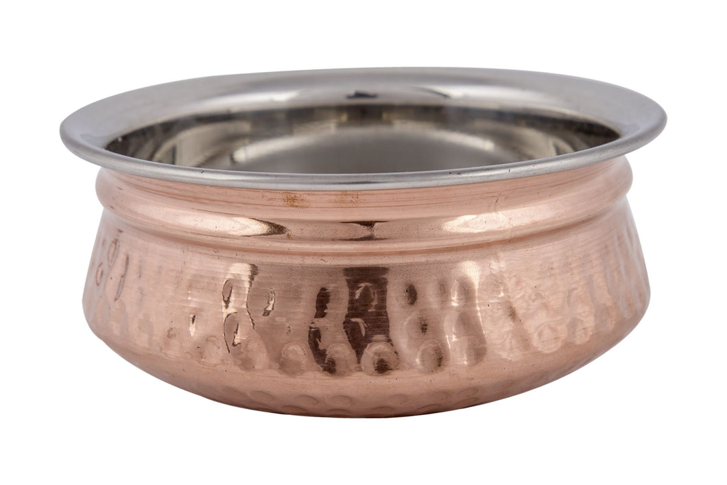 Copper Stainless Steel Hammered Handi Bowl for Serving #5, 1950 ML capacity