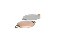 Charger l&#39;image dans la galerie, Copper Stainless Steel Double Wall Hammered Tawa Platter with Brass Handle, 7&quot; round
