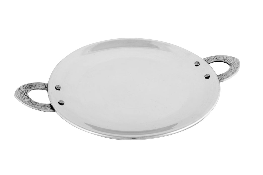 Stainless Steel Hammered Tawa Platter with Handle #2, 8