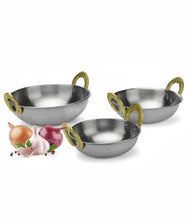 Load image into Gallery viewer, Stainless Steel Matt Finish Serving Kadhai or karahi with Brass Handle #1 - 250 ml
