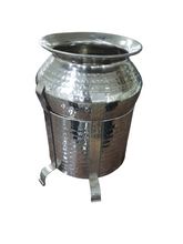 Charger l&#39;image dans la galerie, Stainless Steel Hammered Punjabi Handi Set with Sigdi, 3 Liters, Catering Supplies
