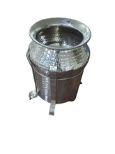 Charger l&#39;image dans la galerie, Stainless Steel Hammered Punjabi Handi Set with Sigdi, 3 Liters, Buffet Supply
