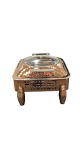 Charger l&#39;image dans la galerie, Rose Gold Finish Hydraulic Square Chafing Dish, Stainless Steel, Laser Cut Design, 7 Liters
